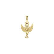 Solid Yellow Gold Winged Goddess Pendant With Inlaid Recovery Symbol GPD5321