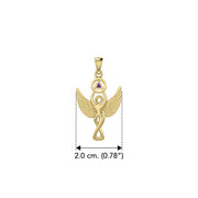 Solid Yellow Gold Winged Goddess Pendant With Inlaid Recovery Symbol GPD5321