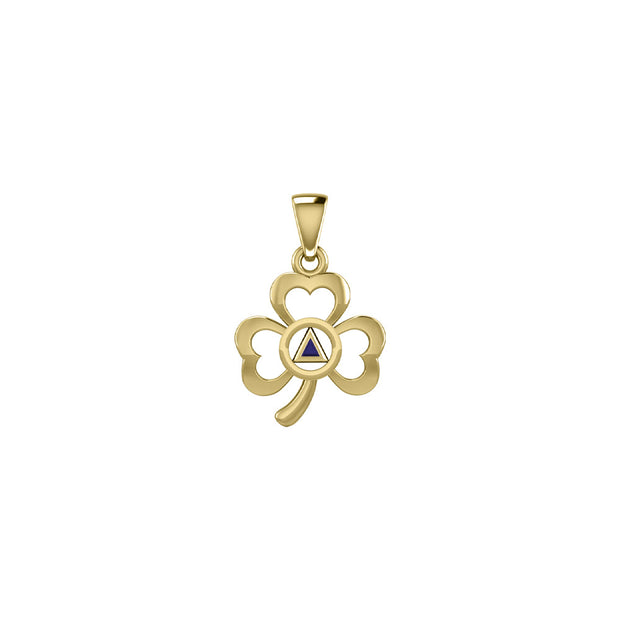 Solid Yellow Gold Celtic Shamrock Pendant with Inlaid Recovery Symbol GPD5322