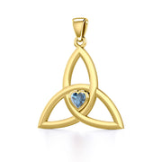 The Celtic Trinity Knot 14 Karat Yellow Gold Pendant with Heart Gemstone GPD5342