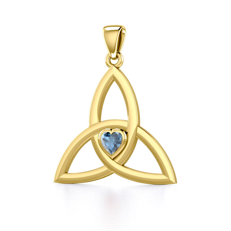 The Celtic Trinity Knot 14 Karat Yellow Gold Pendant with Heart Gemstone GPD5342