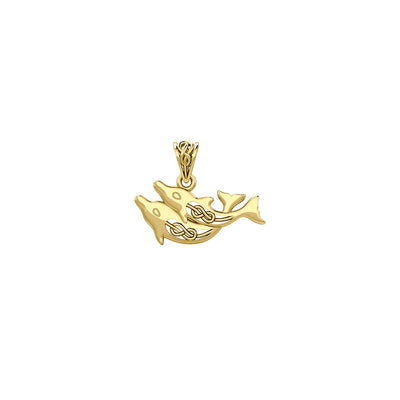 Celtic Joyful Dolphins Solid Gold Pendant GPD5693