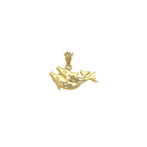 Celtic Joyful Dolphins Solid Gold Pendant GPD5693