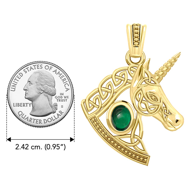 Celtic Unicorn Solid Yellow Gold Pendant with Gem GPD5732
