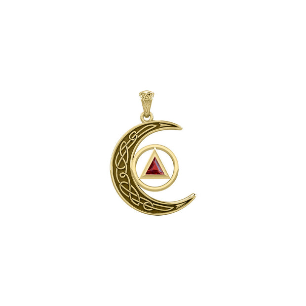 Celtic Crescent Moon Recovery Spiritual Key Solid Yellow Gold Pendant with Gemstone GPD5843