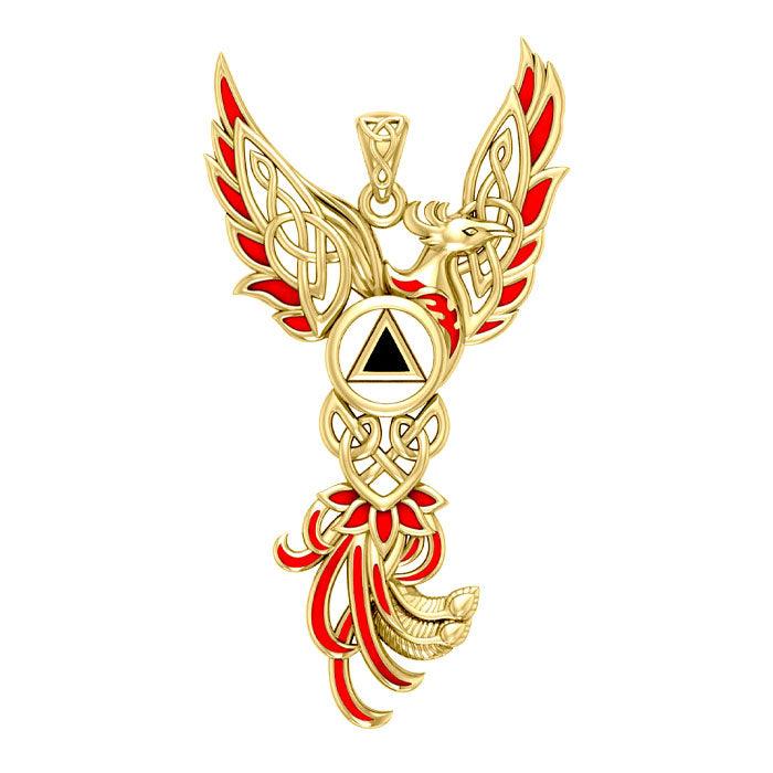 Celtic Phoenix Recovery Solid Yellow Gold Pendant with Enamel GPD5874 - Jewelry