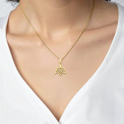 Celtic Whale Tail And Double Heart Solid Yellow Gold Pendant GPD6055