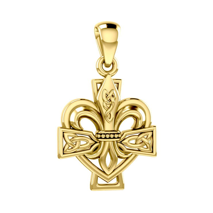 Fleur-de-Lis and Celtic Cross Solid Gold Pendant GPD6068