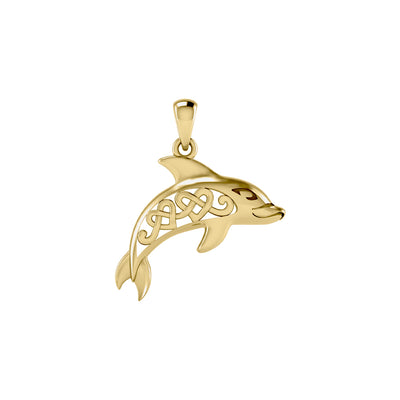 Celtic Dolphin And Double Heart Solid Gold Pendant GPD6084