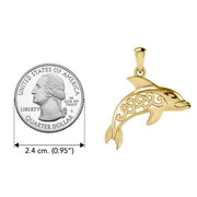 Celtic Dolphin And Double Heart Solid Gold Pendant GPD6084