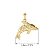 Celtic Dolphin And Double Heart Solid Gold Pendant GPD6084