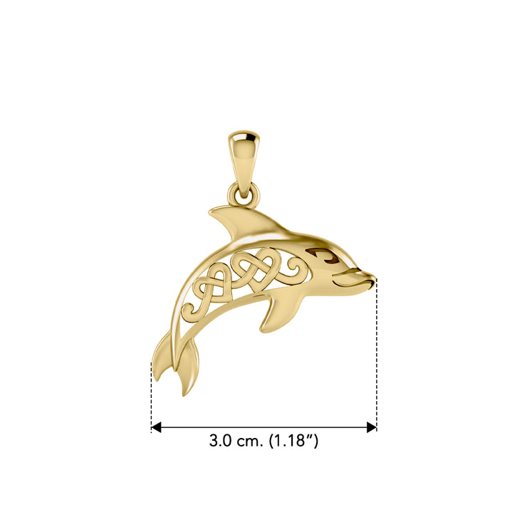 Celtic Dolphin And Double Heart Solid Gold Pendant GPD6084