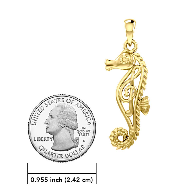 Seahorse with Music Note in the Body 14K Solid Gold Pendant GPD6120