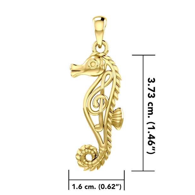 Seahorse with Music Note in the Body 14K Solid Gold Pendant GPD6120