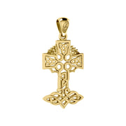 Celtic Tree of Life Irish Cross 14 Karat Solid Yellow Gold Pendant GPD6123