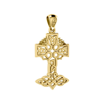 Celtic Tree of Life Irish Cross 14 Karat Solid Yellow Gold Pendant GPD6123