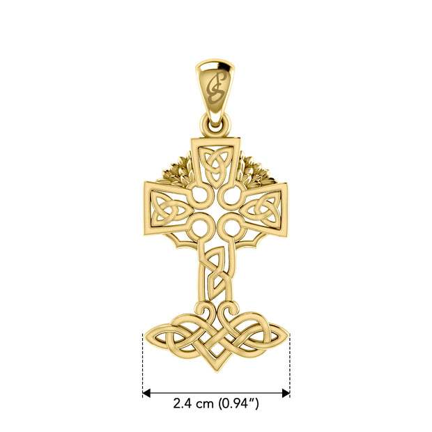 Celtic Tree of Life Irish Cross 14 Karat Solid Yellow Gold Pendant GPD6123