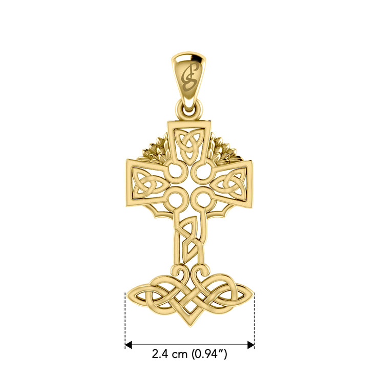 Celtic Tree of Life Irish Cross 14 Karat Solid Yellow Gold Pendant GPD6123