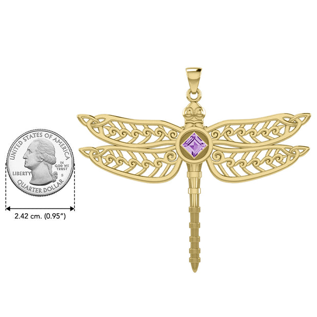 Dragonfly with Facet Gemstone NA Symbol Solid Yellow Gold Pendant GPD6163