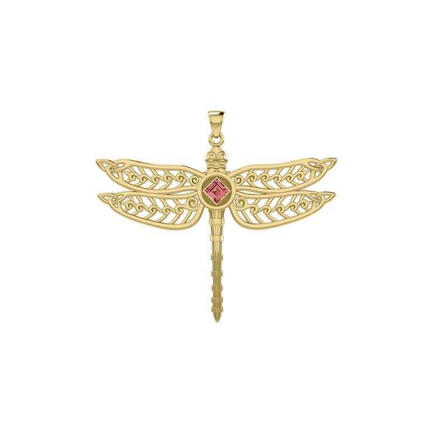 Dragonfly with Facet Gemstone NA Symbol Solid Yellow Gold Pendant GPD6163