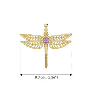 Dragonfly with Facet Gemstone NA Symbol Solid Yellow Gold Pendant GPD6163