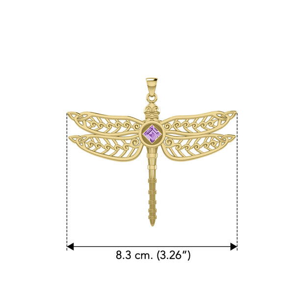 Dragonfly with Facet Gemstone NA Symbol Solid Yellow Gold Pendant GPD6163