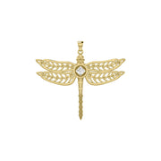 Dragonfly with Facet Gemstone NA Symbol Solid Yellow Gold Pendant GPD6163