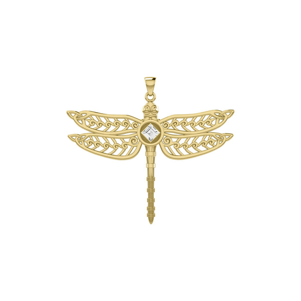 Dragonfly with Facet Gemstone NA Symbol Solid Yellow Gold Pendant GPD6163