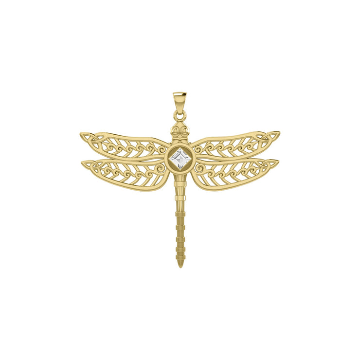 Dragonfly with Facet Gemstone NA Symbol Solid Yellow Gold Pendant GPD6163