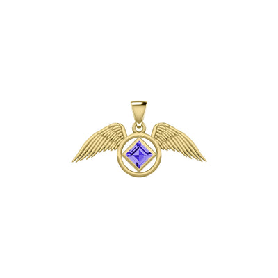 The Angel Wing with Facet Gemstone NA Symbol Solid Yellow Gold Pendant GPD6164