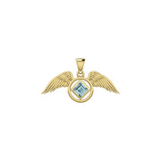 The Angel Wing with Facet Gemstone NA Symbol Solid Yellow Gold Pendant GPD6164