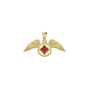 The Angel Wing with Facet Gemstone NA Symbol Solid Yellow Gold Pendant GPD6164