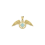 The Angel Wing with Facet Gemstone NA Symbol Solid Yellow Gold Pendant GPD6164