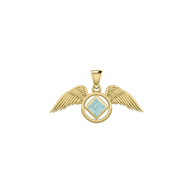 The Angel Wing with Facet Gemstone NA Symbol Solid Yellow Gold Pendant GPD6164