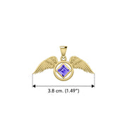 The Angel Wing with Facet Gemstone NA Symbol Solid Yellow Gold Pendant GPD6164