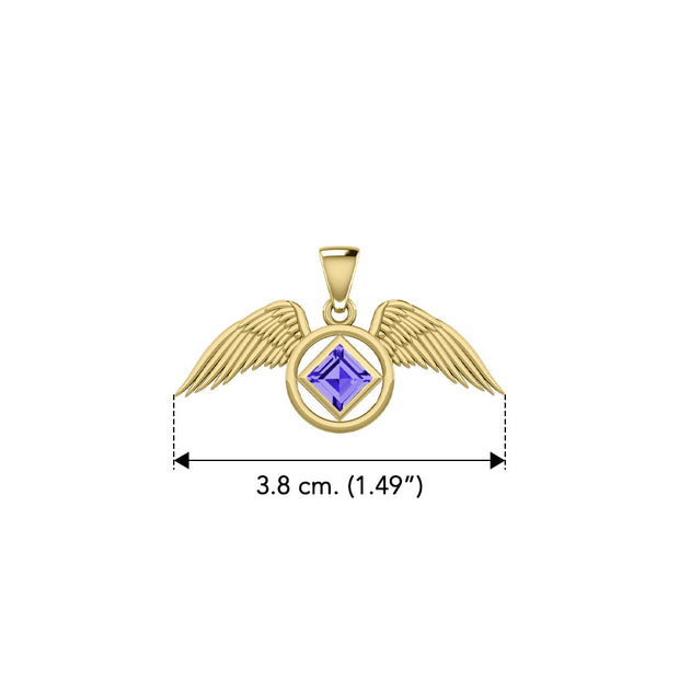 The Angel Wing with Facet Gemstone NA Symbol Solid Yellow Gold Pendant GPD6164