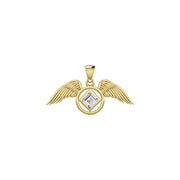 The Angel Wing with Facet Gemstone NA Symbol Solid Yellow Gold Pendant GPD6164