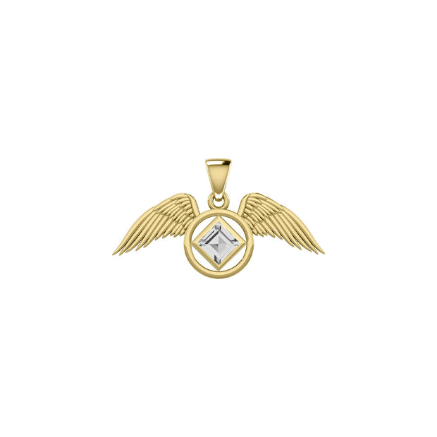 The Angel Wing with Facet Gemstone NA Symbol Solid Yellow Gold Pendant GPD6164