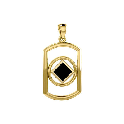 Solid Yellow Gold Rectangle Pendant with Inlay Stone in NA Symbol Shape GPD6165 - Jewelry