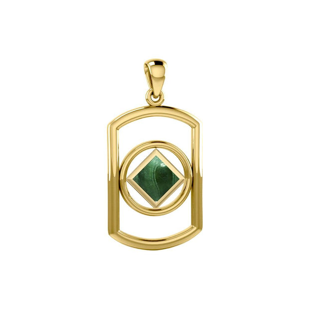 Solid Yellow Gold Rectangle Pendant with Inlay Stone in NA Symbol Shape GPD6165 - Jewelry