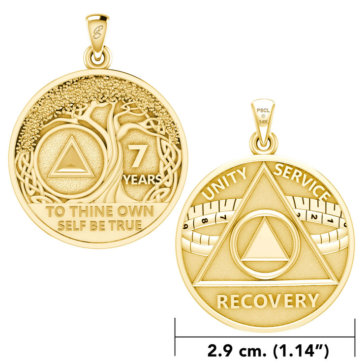 AA Recovery Tree of Life Double Sided Solid Yellow Gold Pendant GPD6334