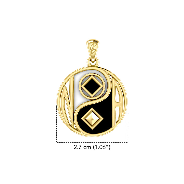 Balancing Yin Yang With NA Recovery Symbol Solid Gold Pendant with Black and White Enamel GPD6352