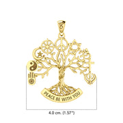 Tree of Life with Peace and Faith Symbols Solid Gold Pendant GPD6364