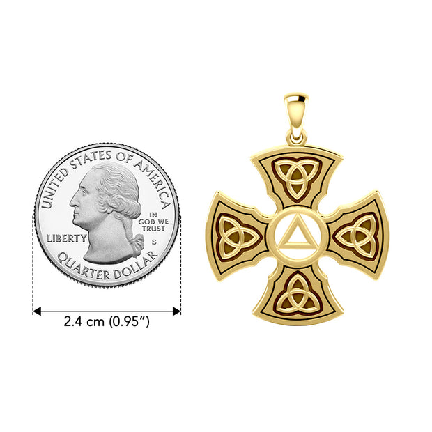 Templar Cross with AA Symbol Solid Yellow Gold Pendant GPD6376