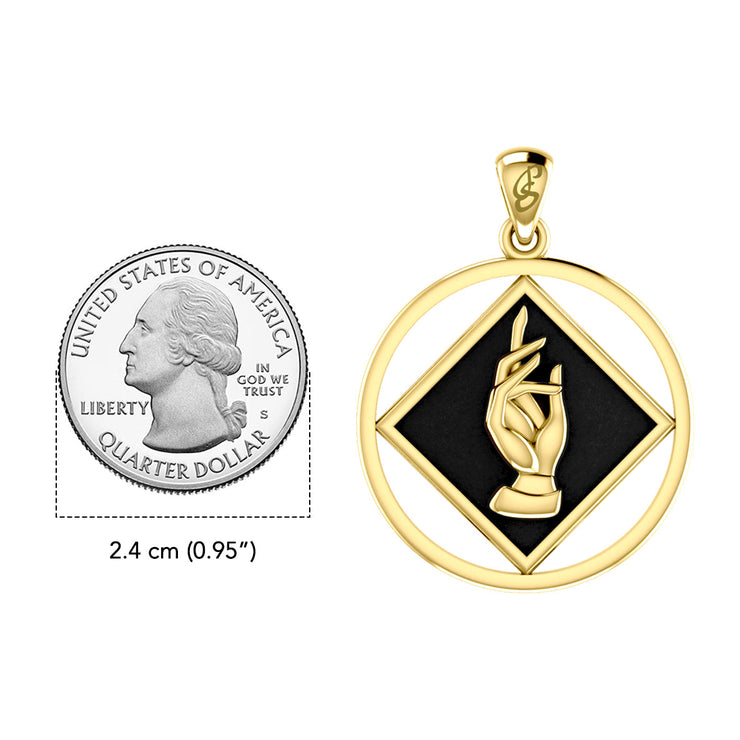 NA Recovery Symbol with Christogram Solid Gold Pendant with Black Enamel GPD6385