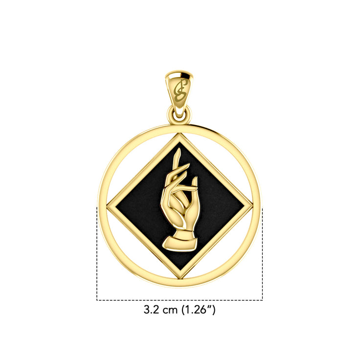 NA Recovery Symbol with Christogram Solid Gold Pendant with Black Enamel GPD6385