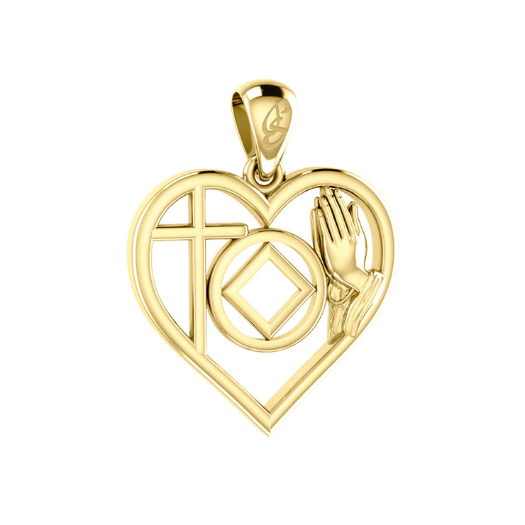NA Recovery Symbol with Faith and Christogram in Heart Solid Gold Pendant GPD6396