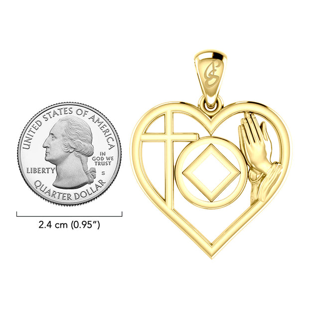 NA Recovery Symbol with Faith and Christogram in Heart Solid Gold Pendant GPD6396