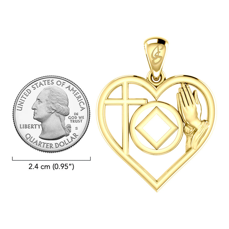 NA Recovery Symbol with Faith and Christogram in Heart Solid Gold Pendant GPD6396