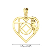 NA Recovery Symbol with Faith and Christogram in Heart Solid Gold Pendant GPD6396